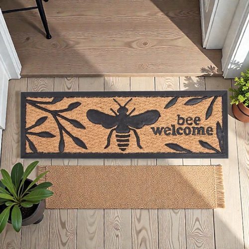 Esschert Design Méhecske mintás gumi és kókuszrost lábtörlő, 75 x 25 cm